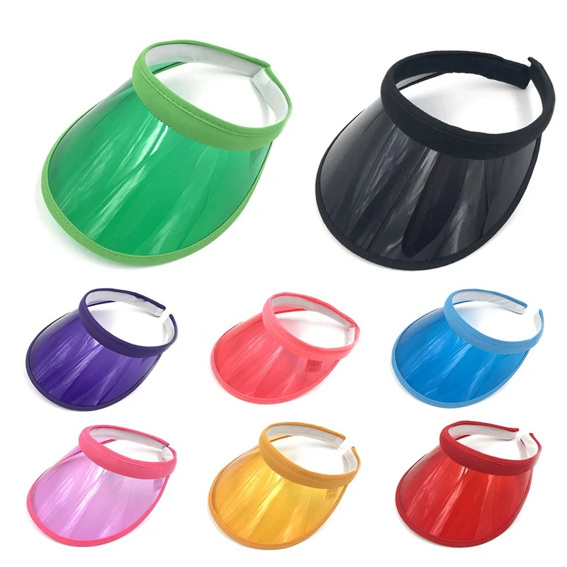 

Summer PVC Sun Hat Visor Sunvisor Party Casual Unisex Hat 2018 Clear Plastic Solid Adult Cap Empty Hats Men Women