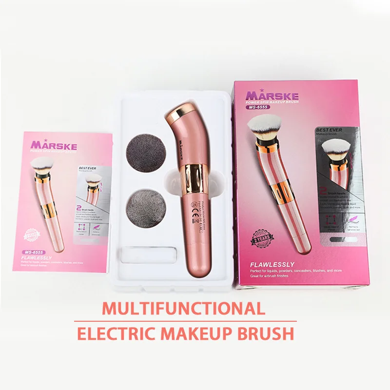 Rose gold Электрическая Кисть для макияжа с 360 градусов вращающийся, автоматический умный Косметика комплект румян с 2 Макияж головка - Цвет: Rose gold