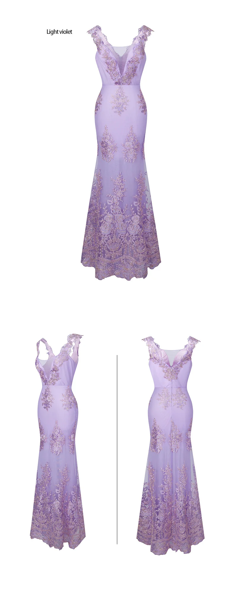 Angel-fashions Womens V Neck Embroidery Lace Flower Mermaid Long Evening Dress Pink 310