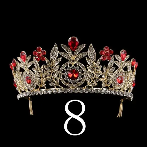 8 Новинка, свадебная Хрустальная корона, украшения для волос, золото, серебро, ручная работа, синий, красный, зеленый, Стразы Свадебная Корона-тиара, аксессуары - Окраска металла: 8