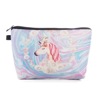 

Miyahouse Fashion 3D Unicorn Design Women Makeup Bags Heat Transfer Printing Women Toiletry Organizer Makeup Bag