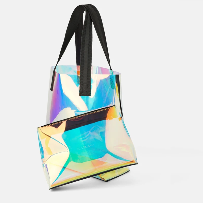 Laser Hologram Transparent PVC Tote Bags 2019 New Fashion Shoulder Bag Summer Beach Large Capacity Shopping Bags Harajuku Bolsas