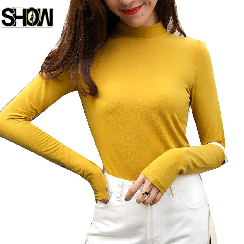 Winter Basic Tshirts Tees Women Long Sleeve Korean Style Design Top