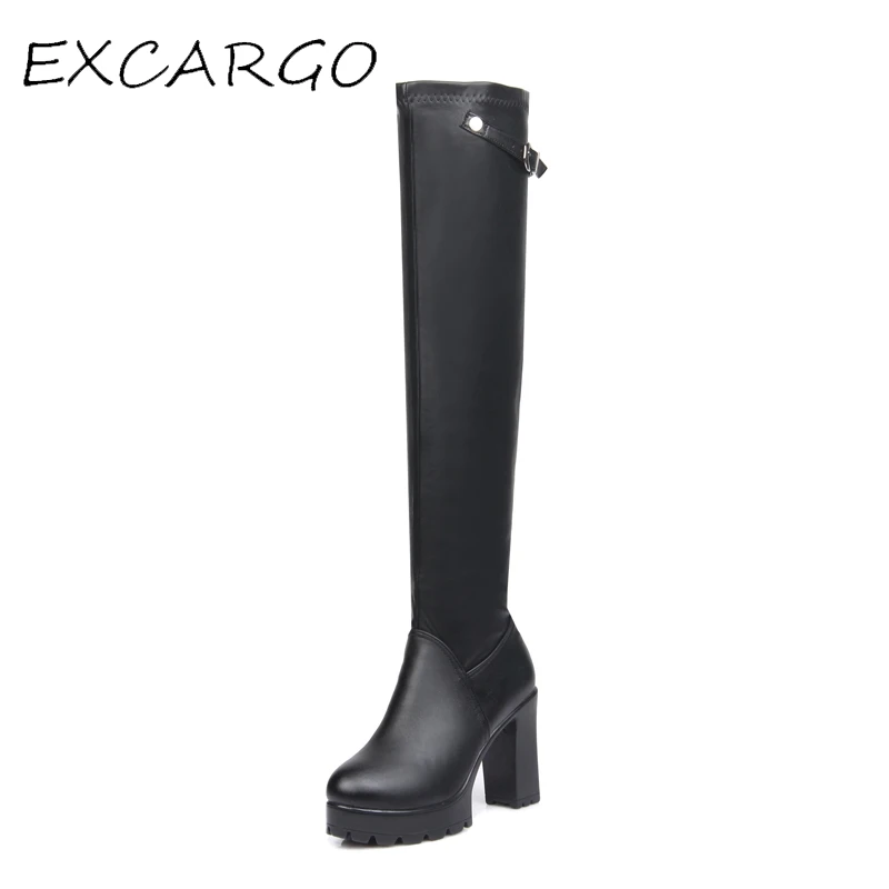 2017 Women Winter Thigh High Boots Sexy 10cm High Heel Over-the-knee Boots Fashion Buckle Female Winter Warm Black Shoes