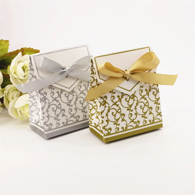 

10pcs Gold Silver Paper Boxs with Ribbon Wedding Decoration Birthday Party Decorations Kids Adults Bachelorette Party Supplies
