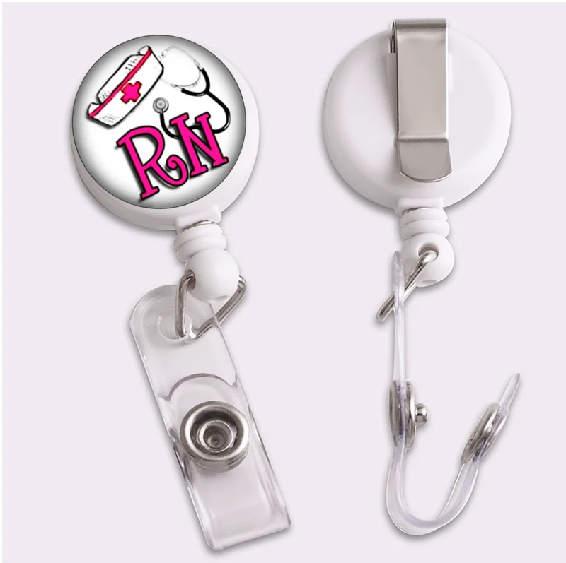 Значок на заказ барабан ID держатель выдвижной значок держатель сменный RN медсестры розовая лента стеклянная брошь из кабошона NT637
