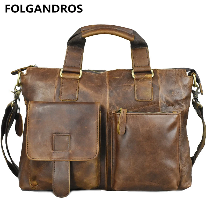 

2018 Autumn Winter Soft Cowhide Handbag Men Large Capacity Multifunctional Vintage Shoulder Messenger Bag Business Computer Bag