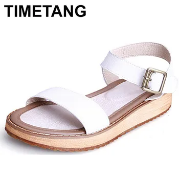 

TIMETANG Sandals 2018 Genuine Leather wedge heels Sandals Women Shoes Girls Platform Buckle Open Toe Sandals Casual C261