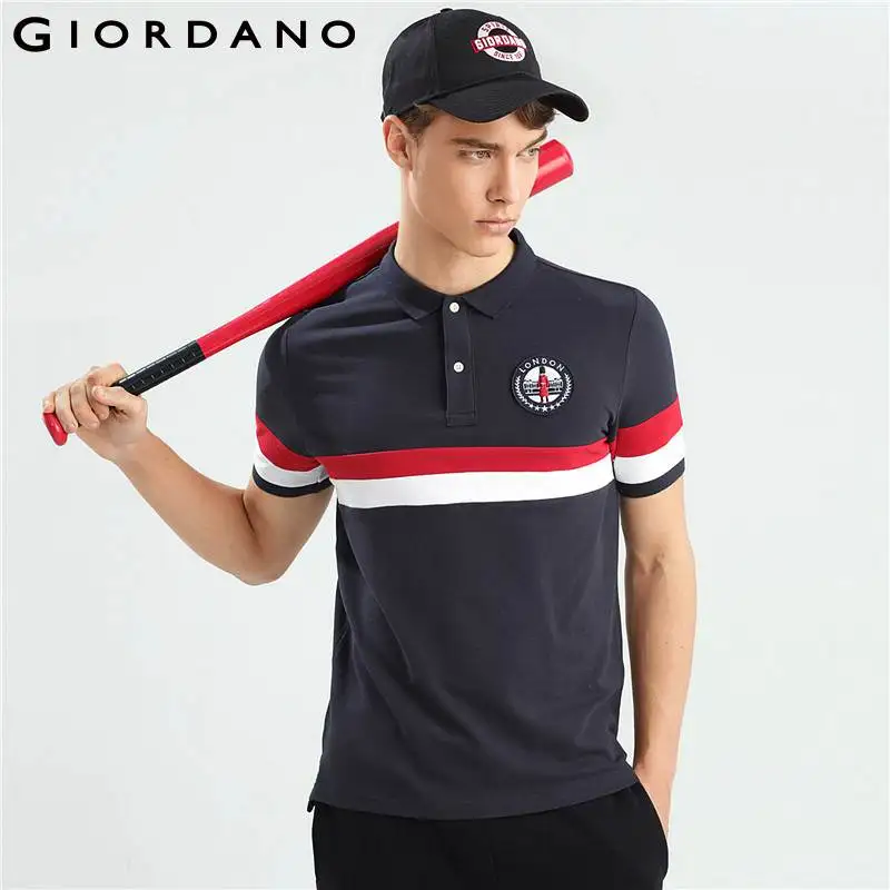Giordano Мужская рубашка поло мужская Юнион Джек вышивка Цвет Блокировка Camisa Polo