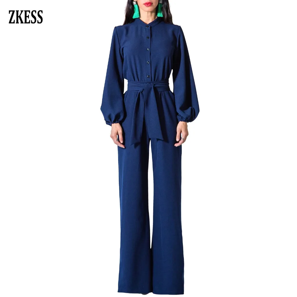 Indigo-Lantern-Sleeve-Belted-Wide-Leg-Jumpsuit-LC64468-5-1