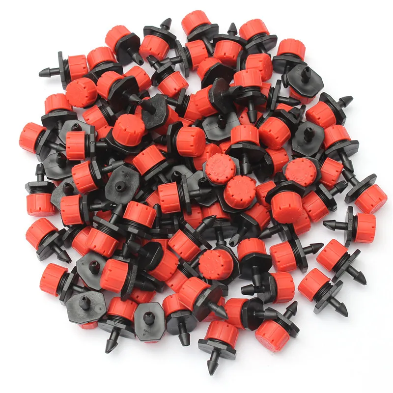 

100Pcs Red Adjustable Micro Drip Irrigation Watering Anti-clogging Emitter Dripper Watering System Automatic Hose Kits Connector