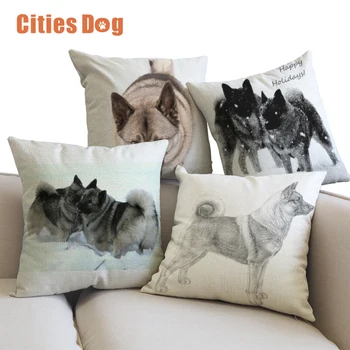 

Decorative Cushion Pillows cojines coussin decoracion para el hogar linen Norwegian Elkhound 45x45cm throw Car Pillow almofada