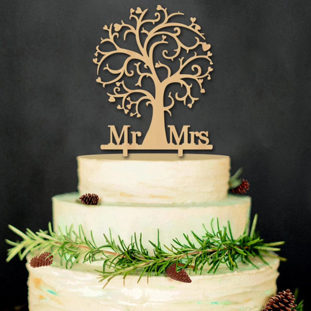 

Wooden Wedding Cake Topper Mr&Mrs Tree Cake Toppers For Wedding Party Cake Decor