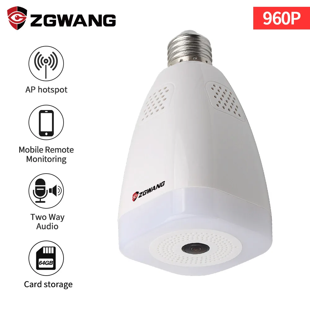 

ZGWANG 360 Degree 960P 3D VR Bulb Light Camera Wireless Panoramic FishEye CCTV Home Security Burglar Babay Monitor Mini Camera