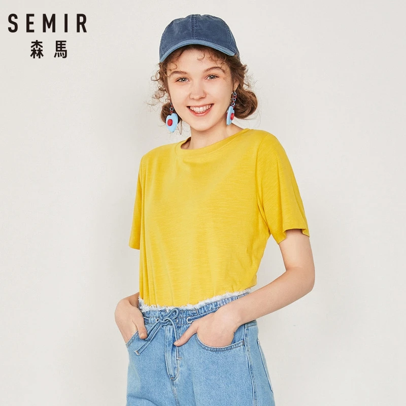 SEMIR, женская футболка, одежда с круглым вырезом, короткий рукав, женская футболка, хлопковые топы, mujer verano,, Повседневная летняя модная футболка