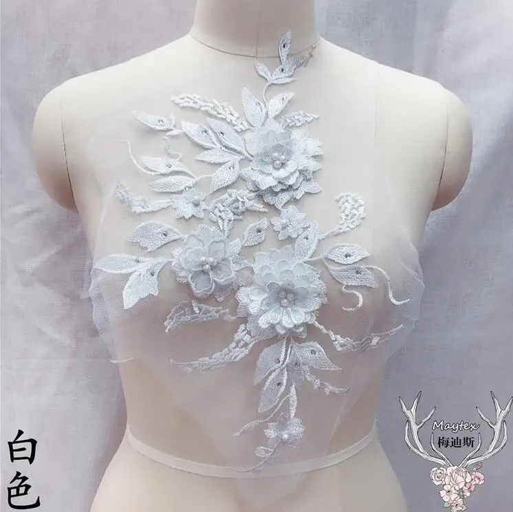 1 шт. 3DFloral со стразами с аппликацией свадебное платье кружева вышивка патчи DIY кружевной воротник декольте украшения товары для шитья и рукоделия