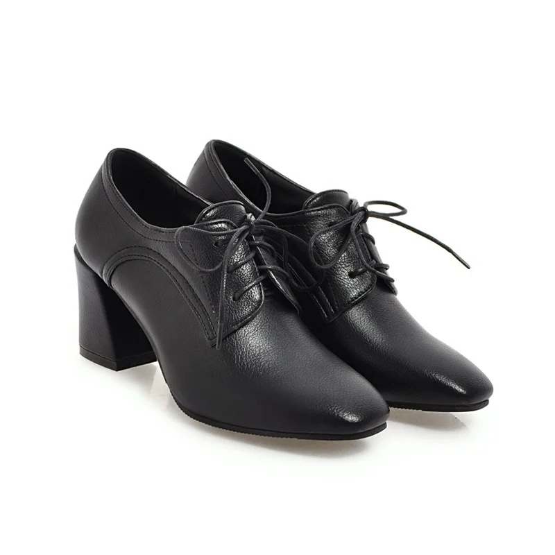 EGONERY/Женская обувь на высоком каблуке хорошего качества; Повседневная обувь; женские офисные туфли на шнуровке; сезон весна-осень; большие размеры; новые стильные туфли-лодочки с квадратным носком - Цвет: black