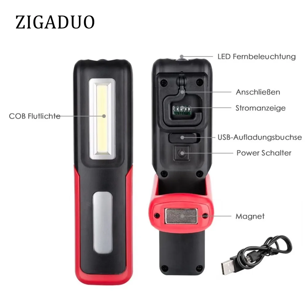 

Powerful Portable COB Work Light LED Magnetic Flashlight USB Rechargeable Work Lamp Stand Hanging Working Lamp Power Display
