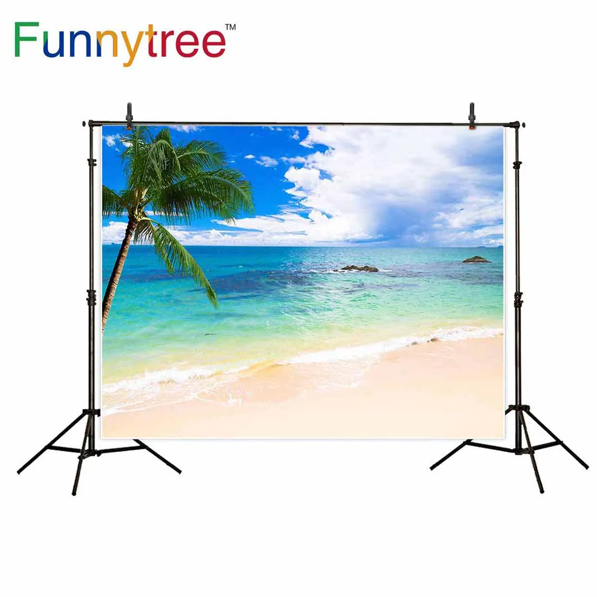 Funnytree backgrounds for photo studio sea beach summer sky coconut tree cloud professional backdrop photocall prop | Электроника