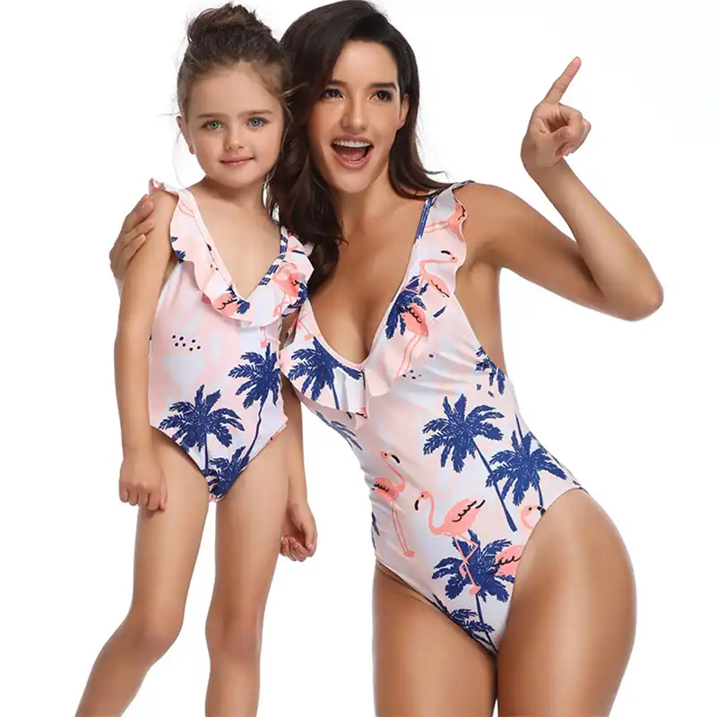 8 モデル水着ワンピース女性水着女の子子供の子供のスーツワンピース母 Daugher 水泳ビーチウェアを着用 家族お揃いコーデ Aliexpress