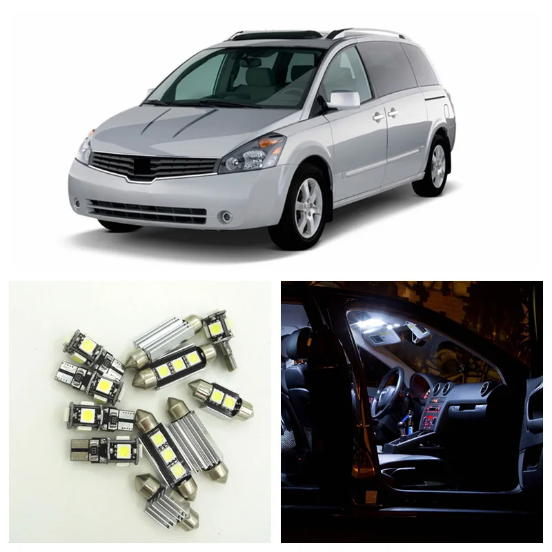 

14pcs White LED Light Bulbs Interior Package Kit For 2004-2009 Nissan Quest Map Dome Trunk License Plate Lamp Nissan-B-24