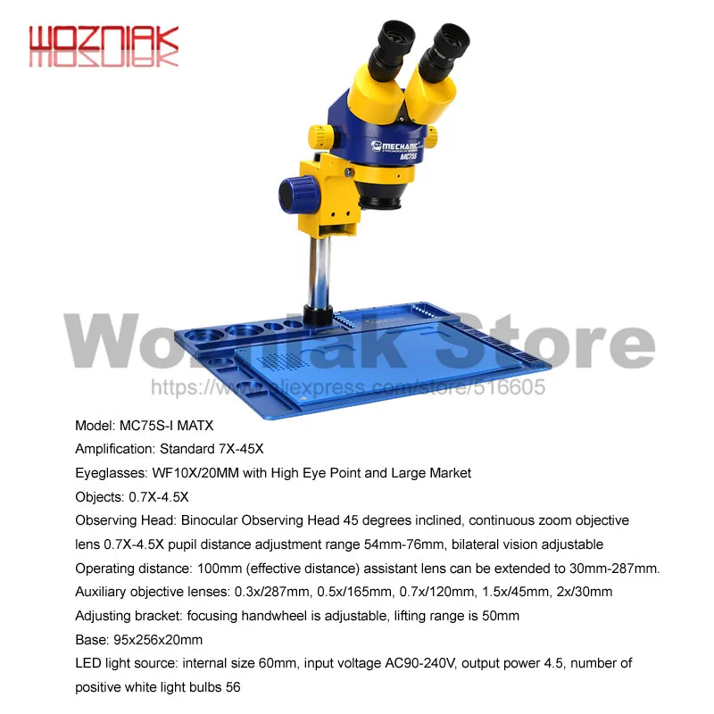 Механик большой широкий угол обзора-угол подъема тринокулярный микроскоп Высокое качество HD Камера для IPHONE наладки мобильных телефонов - Цвет: MC75S-I MATX