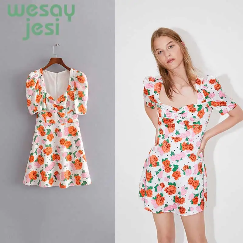 

women floral printing dress fashion short sleeve v neck vintage sexy summer casual sweet mini dresses chic vestidos