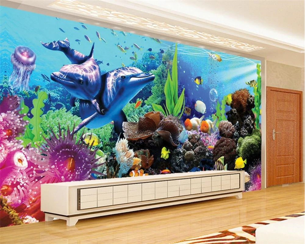 Beibehang Custom 3d Wallpaper Underwater World Aquarium 3d Dolphin Tv Childrens Room Wall Background Wallpaper For Walls 3 D Background Wallpaper 3d Wallpaperwallpaper For Walls Aliexpress