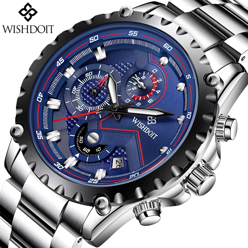 

WISHDOIT Mens Watches Top Brand Luxury Men Sports Military Watch Men's Stainless Steel Waterproof Quartz Watch Relogio Masculino