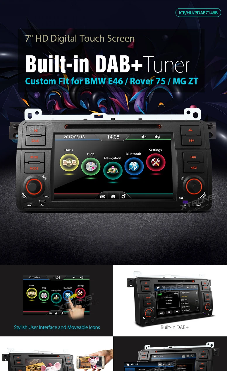 Best 7" Car DVD player for BMW E46 1998-2006 &BMW E46 M3 2000-2006 with Built-in Vehicle Standard DAB+ Module & Bluetooth 4.0 Support 0