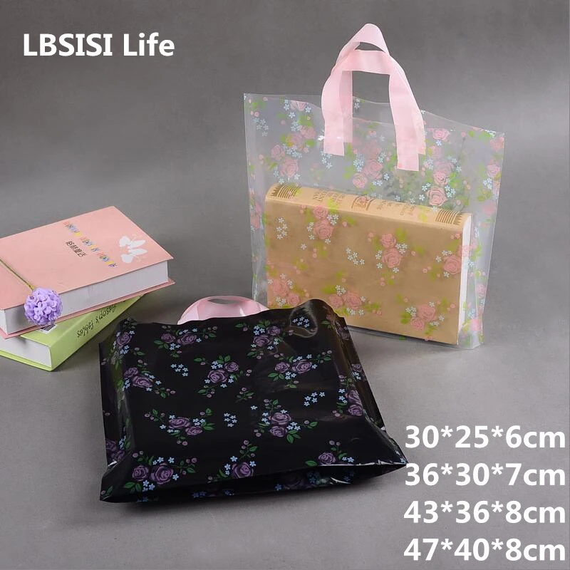 

5pcs Rose Clear Black Plastic Gift Handbag For Children's Gift Women's Clothing Thick Gift Packing Bag High Quality Gift Bags