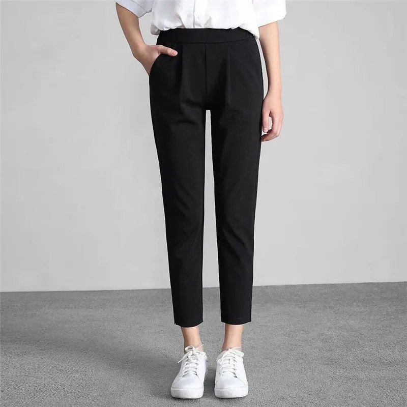 Women' Pants Elastic High Waist Black 