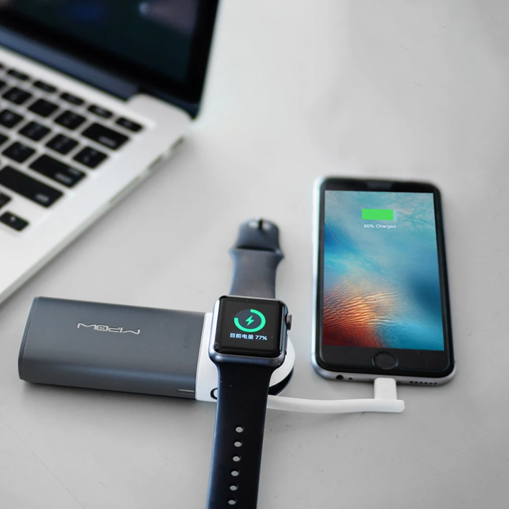 MIPOW Беспроводное зарядное устройство для Apple Watch портативное зарядное устройство со встроенным кабелем Lightning для iPhone X XS 8 Быстрая зарядка iWatch
