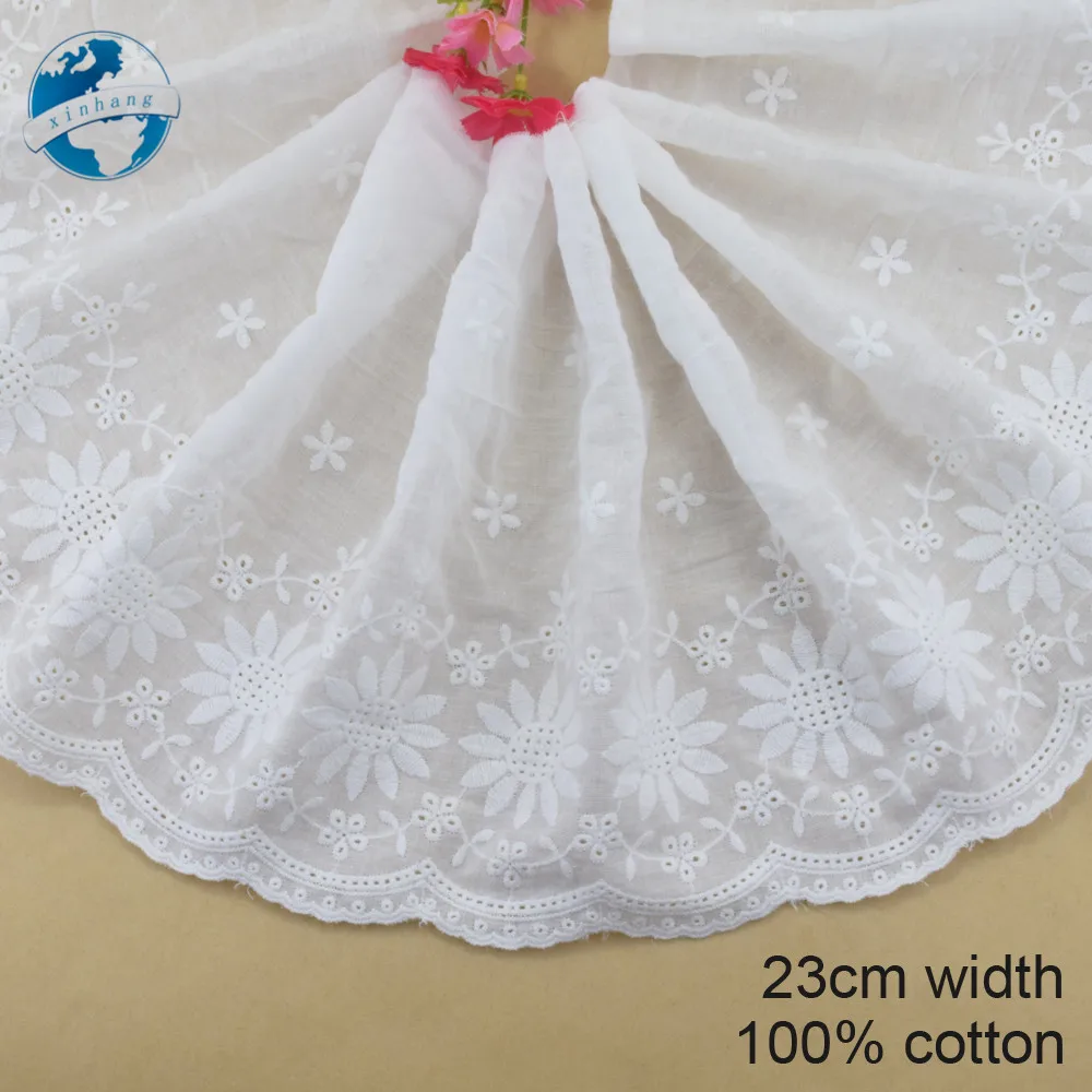 

23cm wide 100% Cotton embroid lace sewing ribbon guipure trim wedding lace DIY Garment Accessories french african doll lace#3965