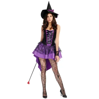 

Womens Glamorous Purple Spider Web Witch Costume