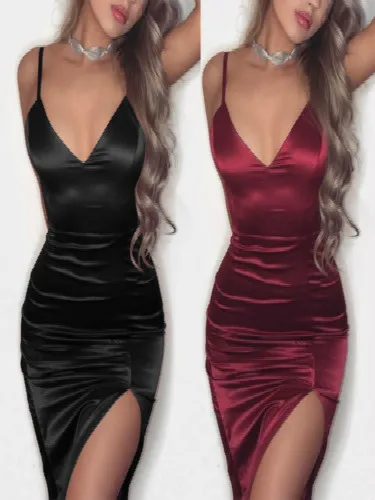

Women Sleeveless Summer Sexy Dress Tank V-Neck Slim Solid Evening Party Short Mini Dress