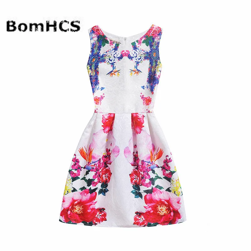 

BomHCS Vintage Rustic Flowers Summer Women Sleeveless Digital Printing A-line Dress B6026