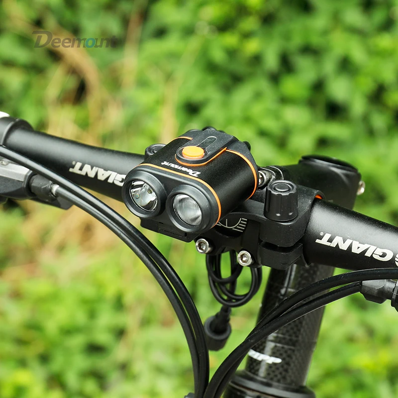 Günstig Deemount Fahrrad Scheinwerfer 8,4 V Bike Front Lampe Dual Chips 400Lumen Optional #18650 Power Box 8,4 V 5,0 V ausgang Radfahren Beleuchtung