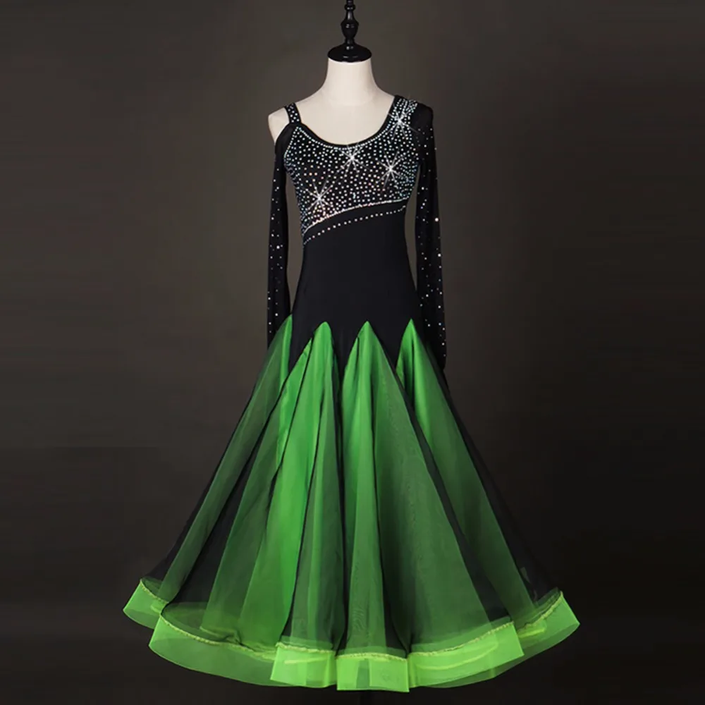 2018 Hot Sale Ballroom Dance Dress For Women/Female Green Strapless Clothing For Dance Plus Size