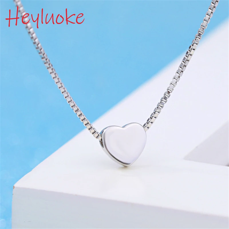 

925 sterling sliver simple love heart pendent necklaces bff chain rosary бохо sliver neckless accessories women's fashion