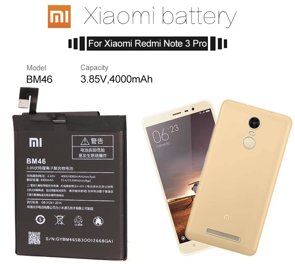 Оригинальный аккумулятор для телефона Redmi Note 3 батарея Xiaomi hongmi Note3 Pro BM46 сменные