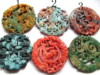 

bulk 70mm(2.8inch) 5pcs handmande natural jade stone Double Face animals assortment jewelry focal pendant bead