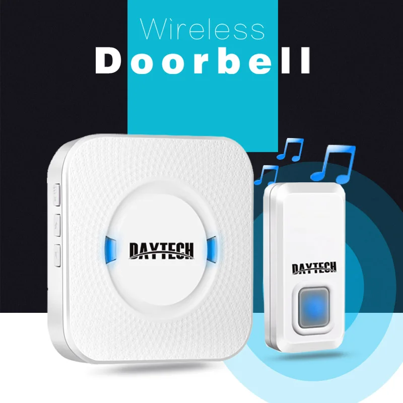 DAYTECH Беспроводной дверной звонок Водонепроницаемый перезвон Наборы 1 плагин приемник Беспроводной дверной звонок 1 умный будильник Кнопка открытый - изображение