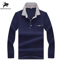 Бизнес Офисные мужские поло с длинным рукавом хлопок сплошной цвет решетки лацкан мужские поло Повседневная рубашка поло с длинным рукавом для мужчин