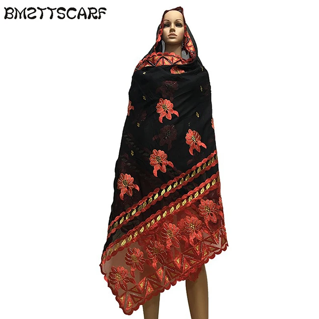 Африканские шарфы мусульманские женские мягкие хлопковые подходящие с вышивкой мусульманский шарф больших размеров для обертывания шали BM660 - Цвет: BM660 5