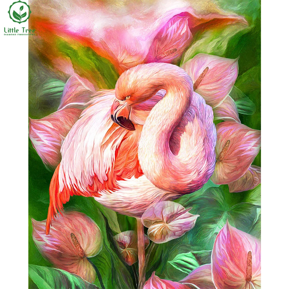 3d Penuh Persegi Berlian Lukisan Hewan Burung Flamingo Antusiasme