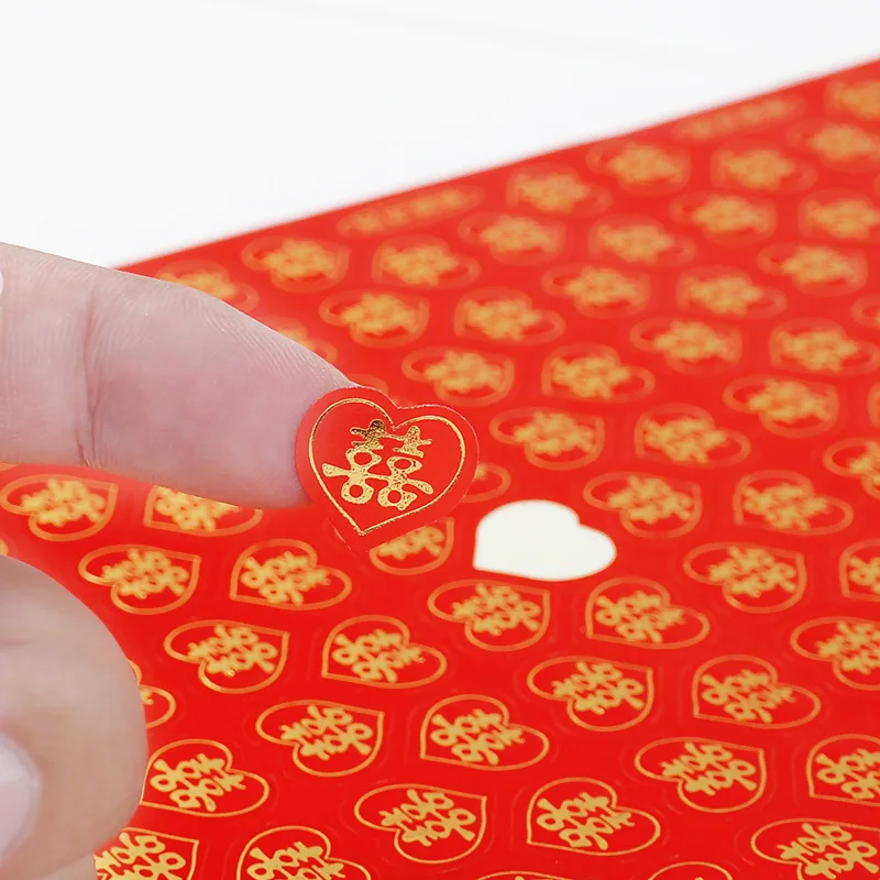 

Mini Wedding Envelope Stickers Golden Double Happiness Wall Poster Festive Bride and Groom Eggs Cups Gifts Heart Shape Stickers
