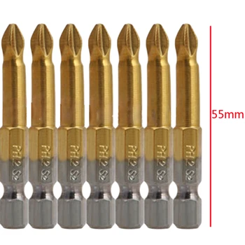 

10/5pcs Titanium Coated PH2 Anti Slip Bits Electric Screwdriver Bits 1/4" Hex Shank For Repair Work 50mm