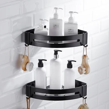 

Wall Mount Storage Organizer Rack Holder Space Aluminum Corner Basket Shower Shampoo Soap Cosmetic Shelves Black Bathroom Shelf