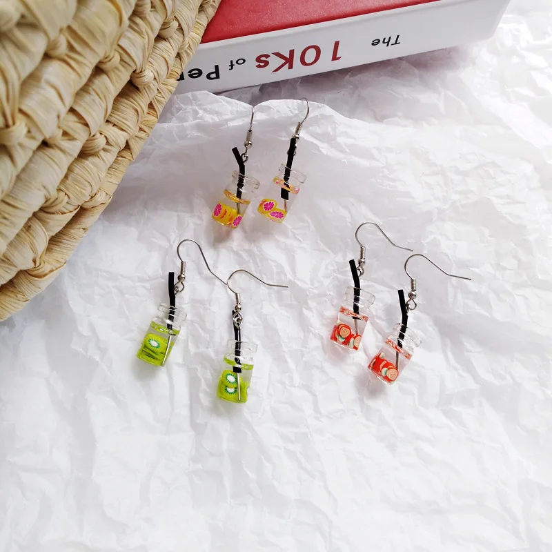 Punk Strawberry Orange Fruit Drink Clip Earrings No Pierced Ears Resin Juice Kiwifruit Without Piercing | Украшения и аксессуары